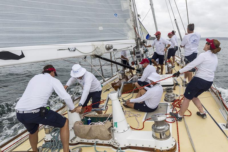 All the crew had jobs and deck mounted winches - your back hurts thinking about it photo copyright Andrea Francolini taken at  and featuring the Classic Yachts class