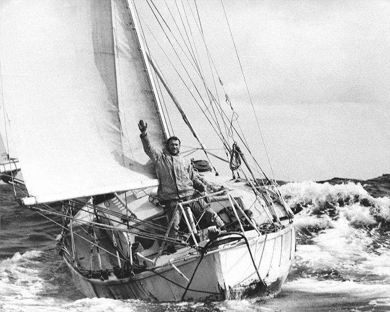 Sir Robin Knox-Johnston returning to Falmouth aboard Suhaili to become the first person to complete a solo non-stop circumnavigation photo copyright Bill Rowntree / PPL taken at Royal Cornwall Yacht Club and featuring the Classic Yachts class