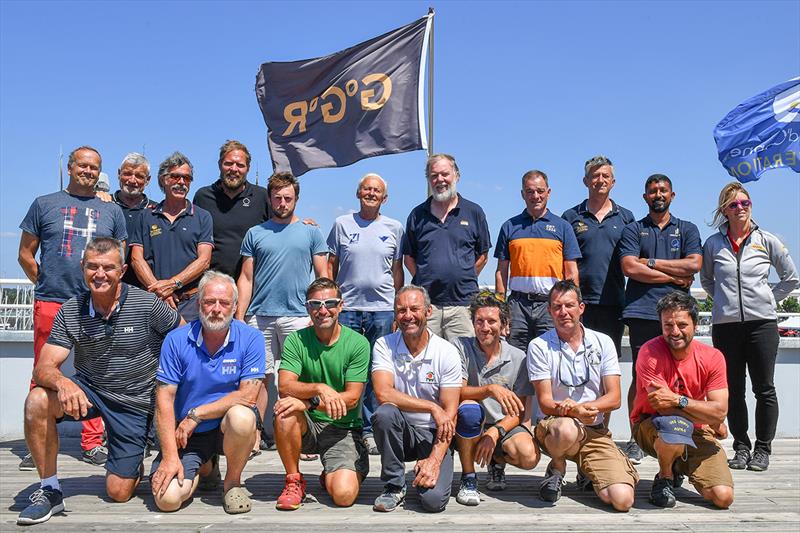 GGR skippers congregate in Les Sables d'Olonne. Back row left to right: Uku Randmaa (EST), Jean-Luc Van Den Heede (FRA), Loic Lepage (FRA), Mark Slats (NED), Gregor McGuckin (IRE), Igor Zarertskiy (RUS), Mark Sinclair (AUS),Tapio Lehtinen (FIN) photo copyright Christophe Favreau / PPL / GGR taken at  and featuring the Classic Yachts class