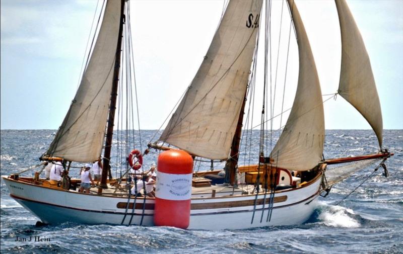 100-year-old Samsara rounding Woodstock mark - Antigua Classic Yacht Regatta - photo © Jan Hein