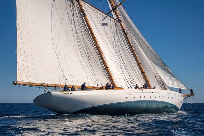 Naema - 128ft built in 2012 (inspired by the 1938 Alfred Mylne design Panda) photo copyright Francesco e Roberta Rastrelli / Blue Passion 2018 taken at Yacht Club Costa Smeralda and featuring the Classic Yachts class