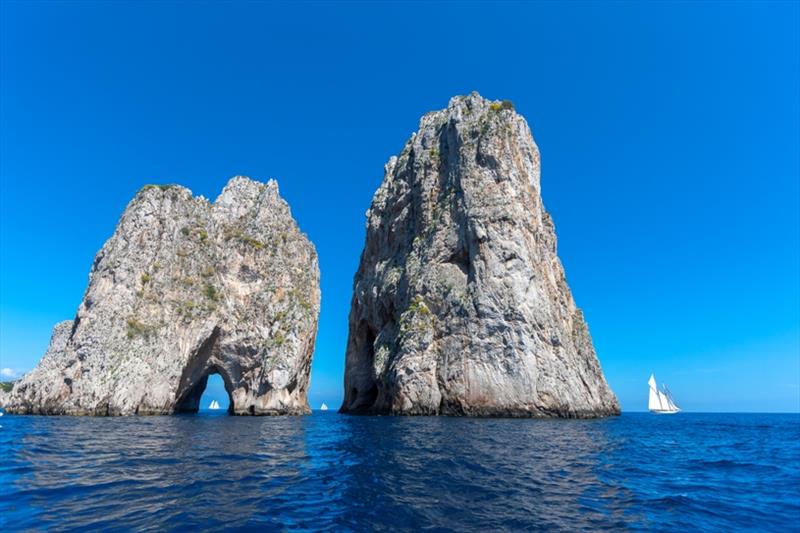 Schooners line up around the Faraglioni off Capri's southeast point - Capri Classica 2019 - photo © Gianfranco Forza