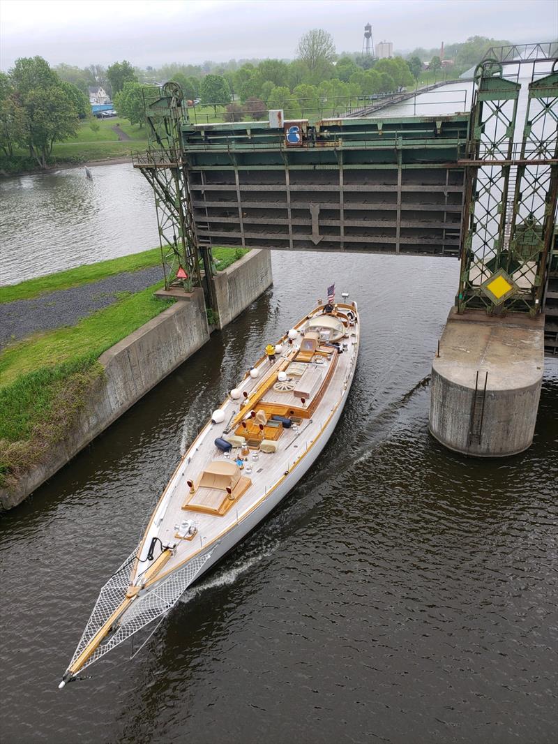 Whitehawk on her way to meet a truck with her rig in Oswego, N.Y. - Bell's Beer Bayview Mackinac Race - photo © Billy Black