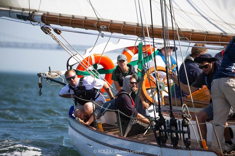 Brigadoon's helmswoman steering toward a first place finish in the Classics fleet - 2019 Rolex Big Boat Series - photo © Rolex / Sharon Green