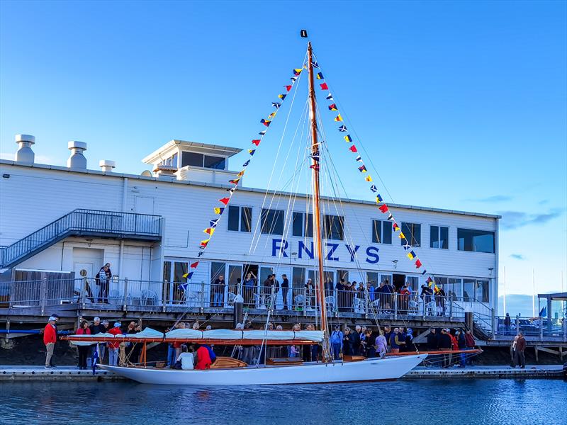 Ida alongside The Dinghy Locker - Royal New Zealand Yacht Squadron - July 19, 2020 photo copyright Richard Gladwell / Sail-World.com taken at Royal New Zealand Yacht Squadron and featuring the Classic Yachts class