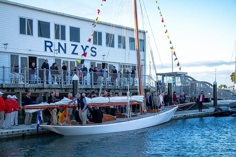 Ida alongside The Dinghy Locker - Royal New Zealand Yacht Squadron - July 19, 2020 photo copyright Richard Gladwell / Sail-World.com taken at Royal New Zealand Yacht Squadron and featuring the Classic Yachts class