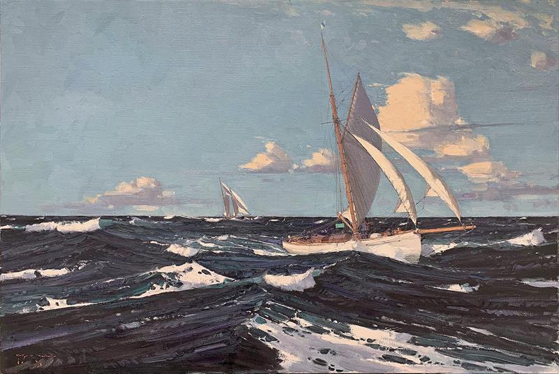 The Homeward Leg, Tally Ho and La Goleta, Fastnet Race 1927 (Homeward bound) - oil on canvas 61 x 92 cms 24 x 36 ins - photo © Martyn Mackrill
