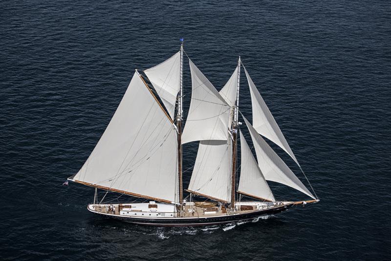 The steel-hulled Columbia is 141 feet overall length, the largest boat in the 2022 race fleet - 52nd Newport Bermuda Race photo copyright Superyachtworld.com taken at Royal Bermuda Yacht Club and featuring the Classic Yachts class