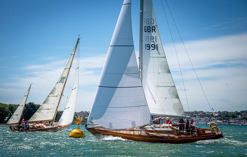 Sunmaid V and Tomahawk on day 2 at Cowes Classics Week 2022 photo copyright Tim Jeffreys Photography taken at Royal London Yacht Club and featuring the Classic Yachts class