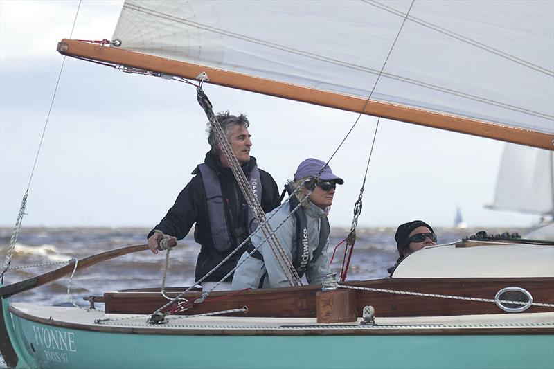 Yvonne skippered by the inimitable David Allen received line honours and third place overallin race one photo copyright A. J. McKinnon taken at Royal Yacht Club of Victoria and featuring the Classic Yachts class