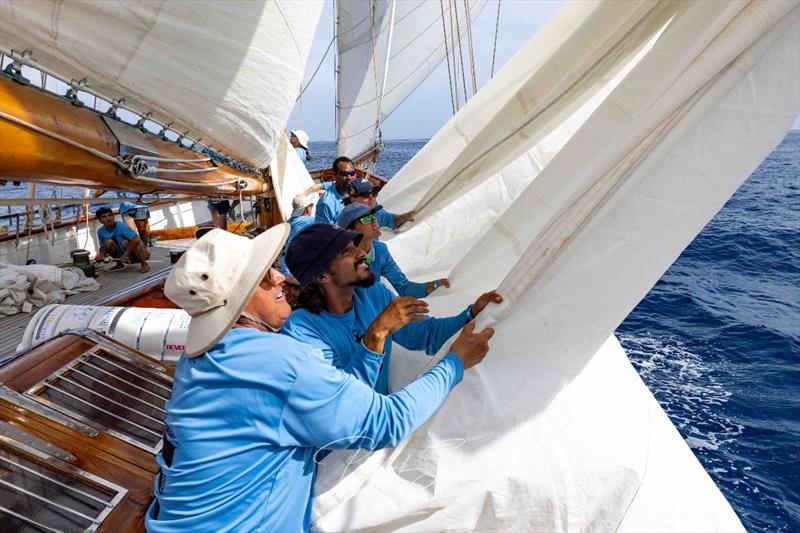 Onboard Eros, 115' staysail schooner built in 1939 - 2024 Antigua Classic Yacht Regatta - photo © Patrick Sykes