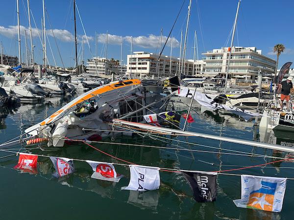 McIntyre Adventure Globe 5.80 Transat start: Compulsory mast pull down for Globe 5.80 Class registration to confirm 150 Degrees AVS holding an average of 50KG with the mast at 90 degrees - photo © Globe 5.80 Transat