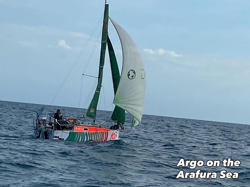 Argo sailing on the Arafura Sea. This shot was captured by Eric Marsh aboard Sunbear, who sailed in close company with Christian at one point in the Leg 3 - photo © Eric Marsh / MGR2025