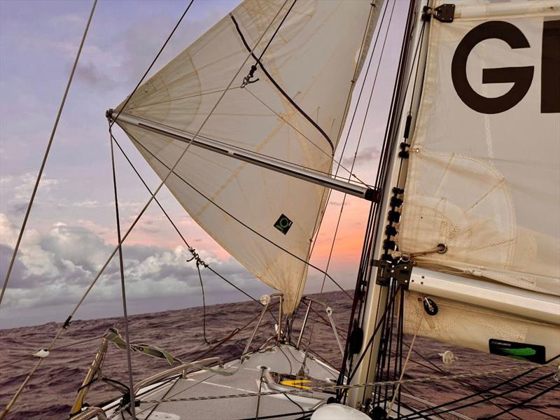 Renaud, Dan and Keri have been swapping the lead like cards in a poker game, averaging 135-mile days, surfing to 145, then stalling in calms, all before hammering into 40 knots and heavy seas at Cocos Keeling - photo © Keri Harris / MGR2025