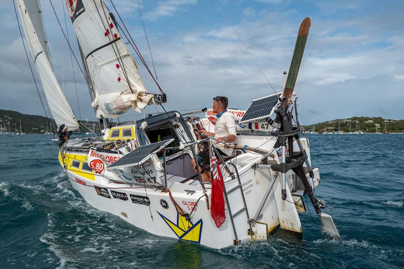 Keri Harris aboard #47 ORIGAMI (UK) made a remarkable third-place finish, stopping the clock at 190 days, 21 hours, 4 minutes and 45 seconds as the fourth finisher back to Antigua in the Mini Globe 2025 - photo © Rob Havill / McIntyre MGR2025-26