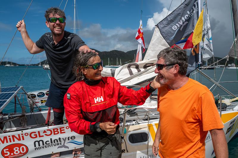 Renaud, Pilar and Dan, the top three finishers on Leg 4 of the Mini Globe Race 2025-26, have shared an extraordinary journey and formed a close bond, becoming a very special family along the way - photo © Rob Havill / McIntyre MGR2025-26