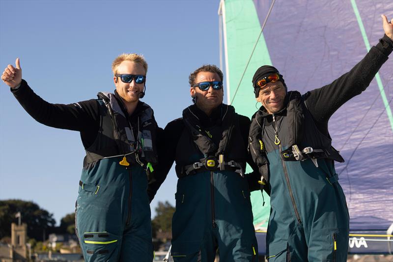 The Arkema Ocean Fifty trimaran skippered by Quentin Vlamynck cross the Royal Yacht Squadron Line and finish 2nd in the offshore leg from France photo copyright Lloyd Images / Pro Sailing Tour taken at  and featuring the OCEAN50 class