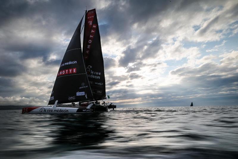 La Rire Medecin Lamotte arrives into Cherbourg-en-Cotentin, the winner of the Ocean Fifty class - 50th Rolex Fastnet Race 2023 - photo © Paul Wyeth / pwpictures.com