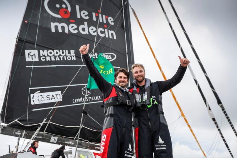 Luke Berry (right) and Antoine Joubert celebrate their narrow victory in the Ocean Fifty class on Le Rire Medecin Lamotte - photo © Paul Wyeth / pwpictures.com
