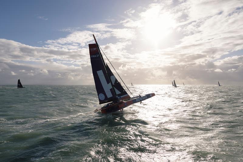 The Ocean Fifty Koesio, skippered by Erwan Le Roux and Audrey Ogereau, at the start of the Transat Café L'or on Saturday photo copyright Jean-Marie Liot / Alea taken at  and featuring the OCEAN50 class