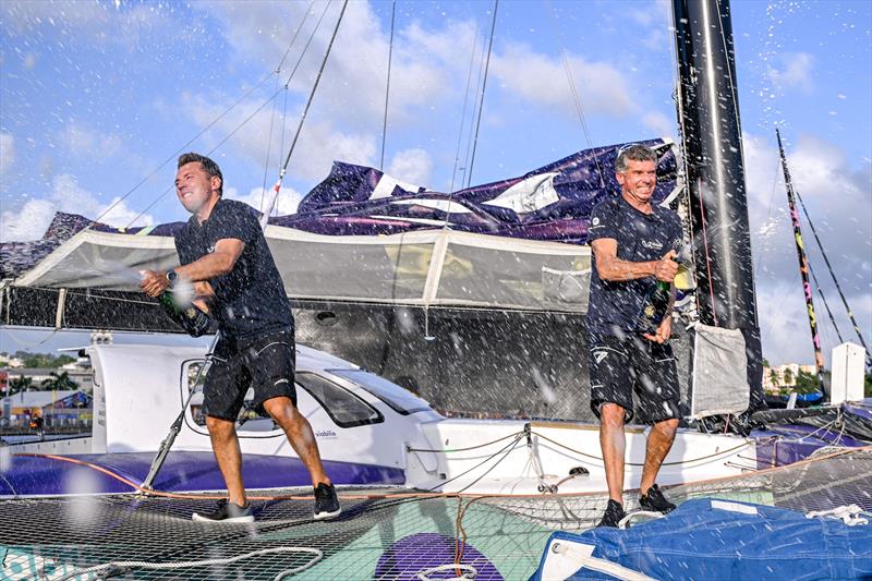 Baptiste Hulin and Thomas Rouxel on Viabilis Oceans win the OCEAN50 division of the Transat Café L'OR 2025 photo copyright Olivier Blanchet / Alea taken at  and featuring the OCEAN50 class
