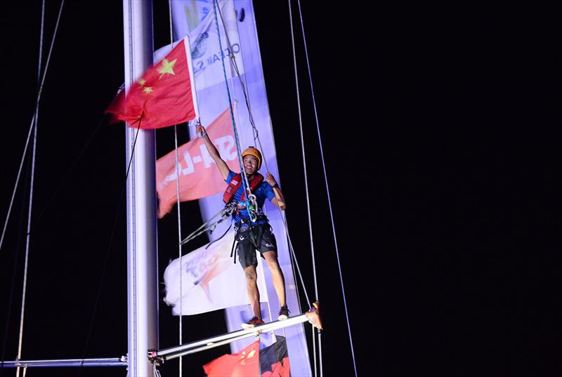 Clipper Round the World Yacht Race 7 - Flying the flag for China: Sanya Ambassador Kobe arrives into his home port photo copyright Olli Geibel taken at  and featuring the Clipper 70 class