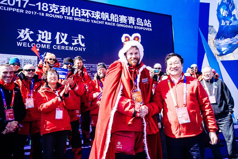 HotelPlanner.com skipper Conall Morrison at the Qingdao Welcome Ceremony - Clipper 2017-18 Round the World Yacht Race photo copyright Clipper Race taken at  and featuring the Clipper 70 class