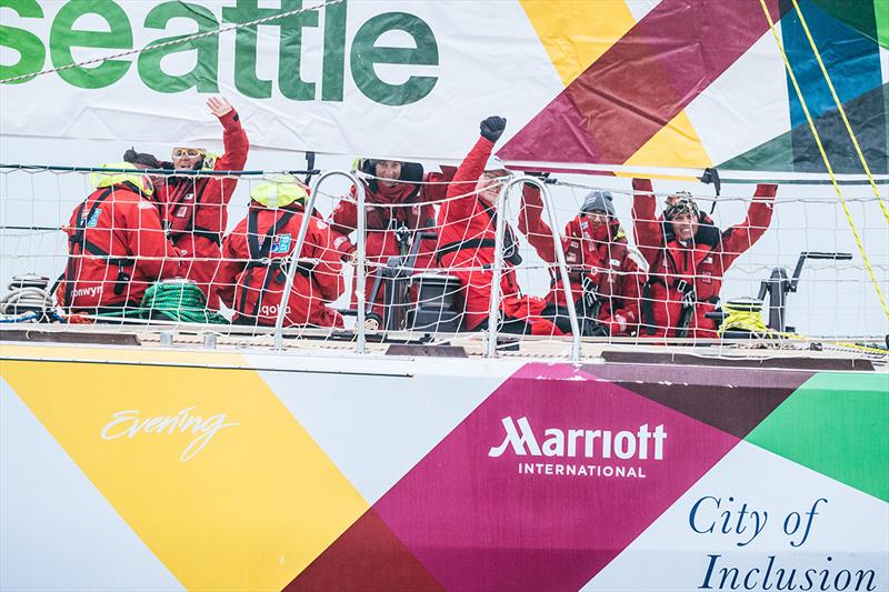 Marriott logo on Visit Seattle (coming into Qingdao) - Clipper 2017-18 Race - photo © Clipper Race
