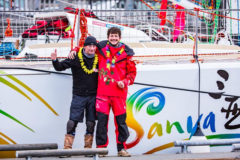 Victor and Benoit celebrate the team's fifth podium on arrival in Seattle photo copyright Jean-Marcus Strole Photography taken at  and featuring the Clipper 70 class