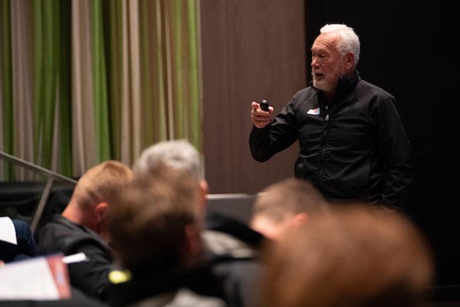 Clipper Race 10: the Garmin American Challenge - Sir Robin Knox-Johnston, Clipper Race Founder and Chairman and the first person to sail solo non-stop around the globe, briefs Skippers photo copyright Ben Solomon taken at  and featuring the Clipper 70 class