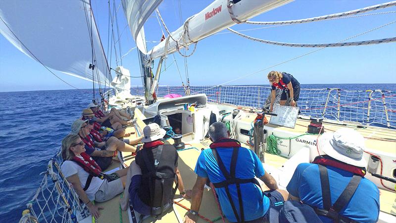 Nasdaq crew briefing on deck held by circumnavigator Ineke photo copyright Clipper Race taken at  and featuring the Clipper 70 class