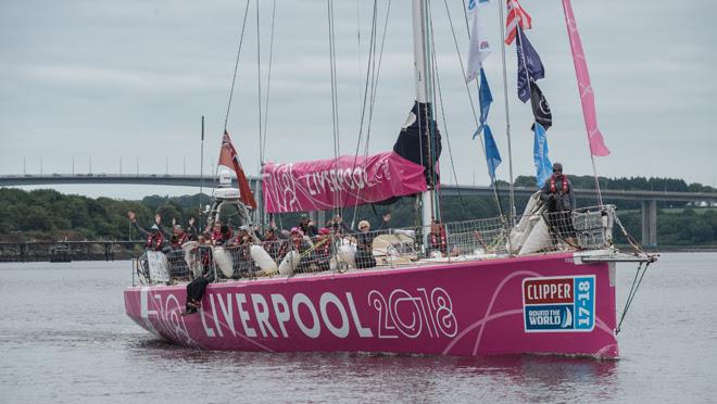 The crew of the Clipper Round the World Yacht Liverpool arrive in Derry-Londonderry on Thursday afternoon after completing their transatlantic race from New York photo copyright Martin McKeown taken at  and featuring the Clipper 70 class