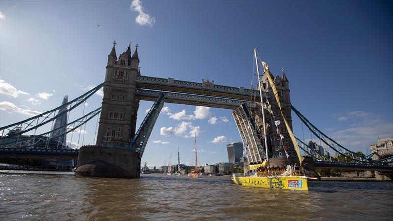 Clipper Race team, Punta del Este, passes through Tower Bridge London photo copyright Matt Dickins ImageComms taken at  and featuring the Clipper 70 class