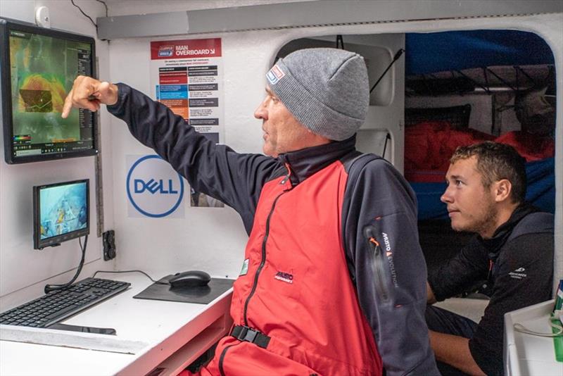 Skipper Guy Waites and AQP Hugues Stellio analyse the TIMEZERO navigation software on board Dare To Lead - The Clipper Race Leg 3 - Race 4, Day 8 photo copyright Clipper Race taken at  and featuring the Clipper 70 class