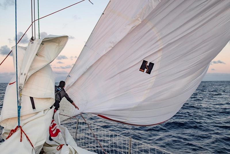 Sail change aboard Zhuhai - The Clipper Race Leg 3 - Race 4, Day 22 photo copyright Clipper Race taken at  and featuring the Clipper 70 class