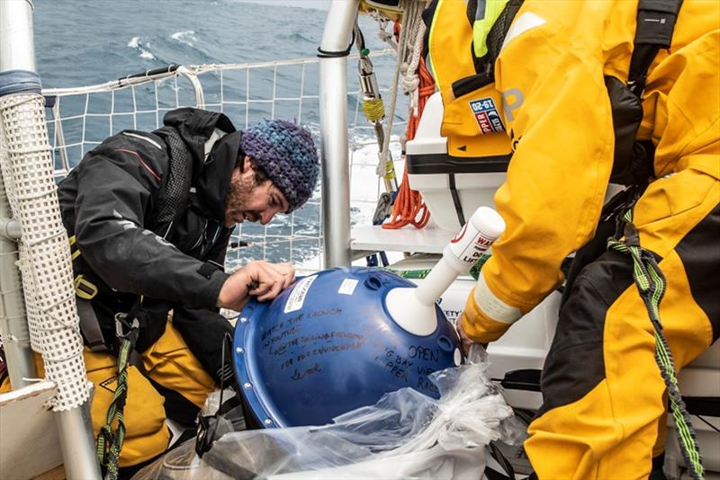 The crew of Clipper Race vessel CV26, Ha Long Bay Viet Nam, deploys the data-transmitting drifter buoy photo copyright Clipper Ventures taken at  and featuring the Clipper 70 class