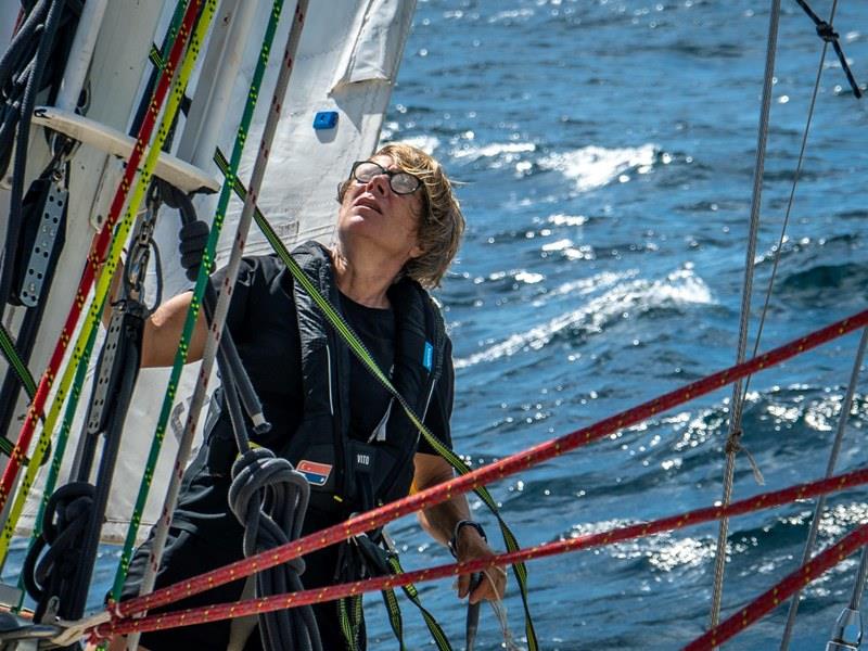 Laurence Vignon at the mast - The Clipper Race Leg 5 - Race 7, Day 3 photo copyright Maeva Bardy taken at  and featuring the Clipper 70 class