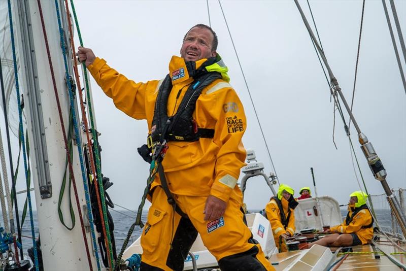 Gareth Duncan at the mast - The Clipper Race Leg 5 - Race 7, Day 7 photo copyright Maeva Bardy taken at  and featuring the Clipper 70 class