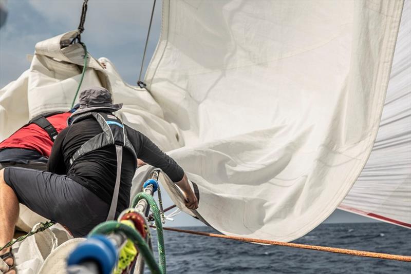 Crew pulling yankee - The Clipper Race Leg 5 - Race 7, Day 9 photo copyright Cherie Bridges taken at  and featuring the Clipper 70 class