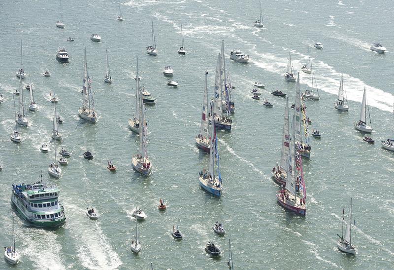 The homecoming fleet of all participating boats of The Clipper 11-12 Round the World Yacht Race. Race 15 is the final race of this edition of the Clipper Race and as all ten yacht entries complete their circumnavigation in Southampton on Sunday 22 July photo copyright Clipper Race taken at  and featuring the Clipper 70 class