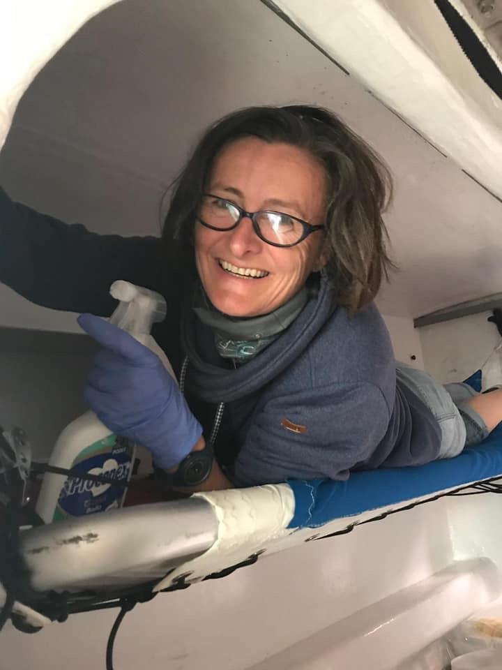 Nicky helping clean a Clipper70 - photo © Clipper Race
