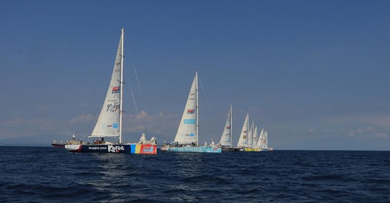 The fleet lined up ready for a Le Mans start - photo © Clipper Race