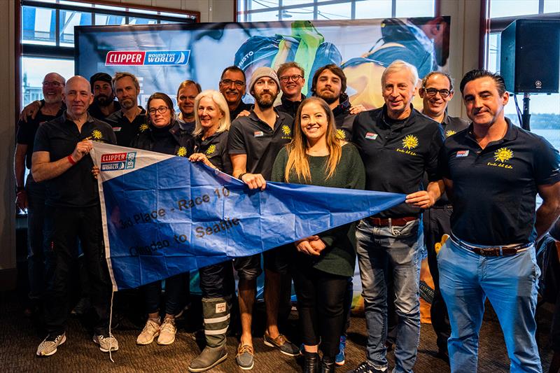 Clipper Race - Punta del Este receiving their pennant for third place - photo © Clipper Race