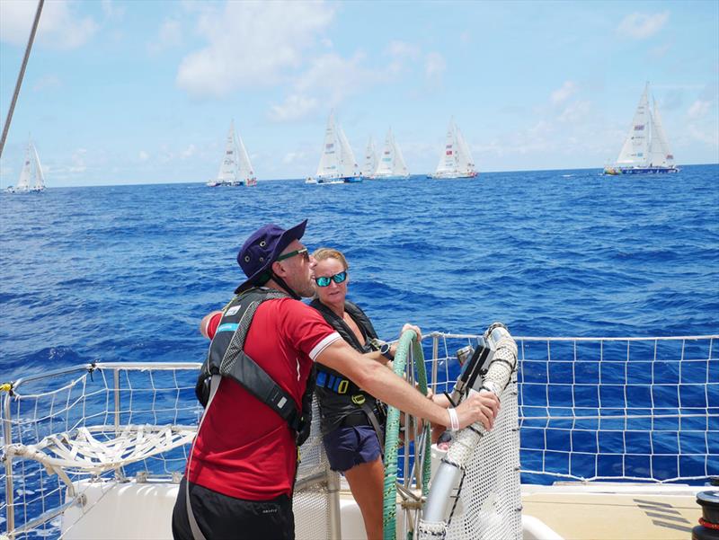 Clipper Race 12 - Skipper Josh and AQP Angela at the helm of Ha Long Bay, Viet Nam photo copyright Clipper Race taken at  and featuring the Clipper 70 class