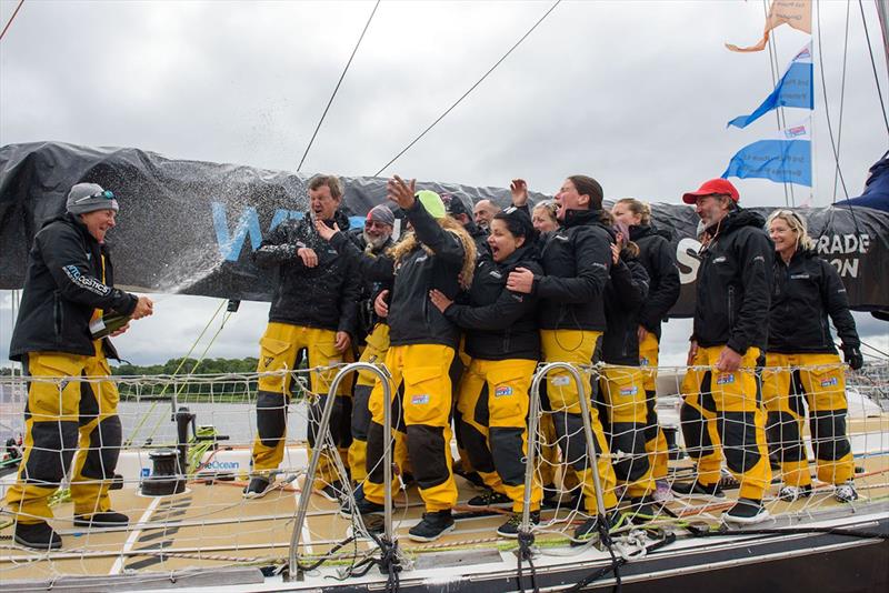 WTC Logistics celebrating their second place position in Foyle Marina, Derry~Londonderry - Clipper Round the World Yacht Race 14 - photo © Clipper Race