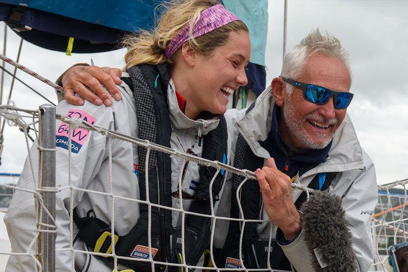 Father and daughter duo Maddie and Chris Church arriving on the winning boat, GoToBermuda - Clipper Round the World Yacht Race 14 photo copyright Clipper Race taken at  and featuring the Clipper 70 class