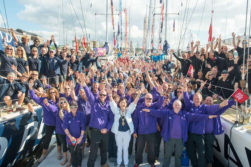 The 2013-14 Derry~Londonderry~Doire team in Derry~Londonderry with Mayor Councillor Brenda Stevenson photo copyright Clipper Race taken at  and featuring the Clipper 70 class