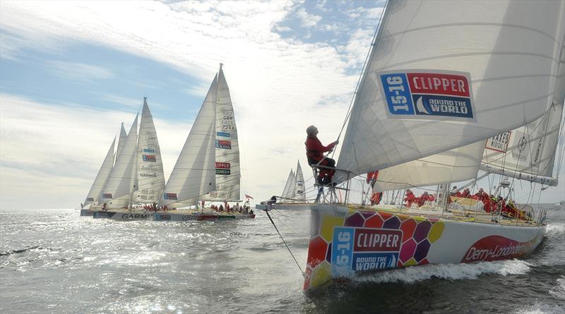 The city's team yacht lines up against the fleet in 2016 - photo © Bruce Sutherland / Clipper Race