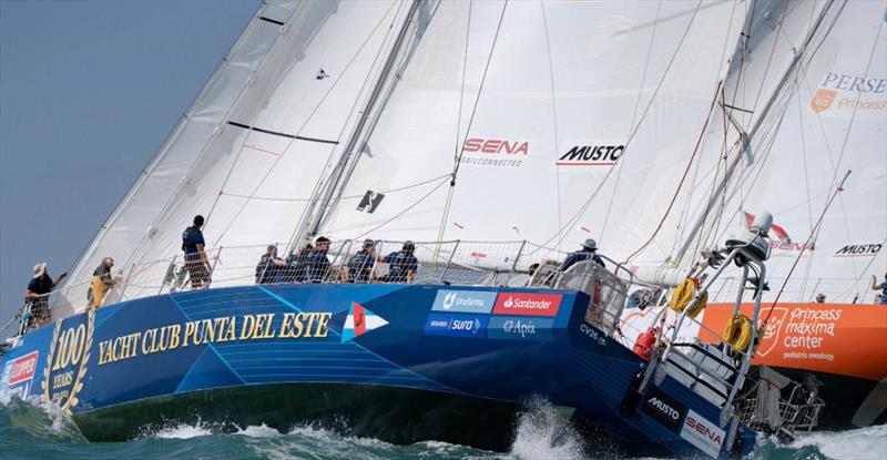 Clipper Round the World Yacht Race Race 2 Start: Yacht Club Punta del Este racing alongside Perseverance photo copyright Clipper Race taken at  and featuring the Clipper 70 class