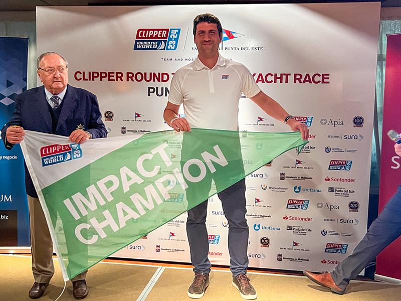 YCPE Commodore Juan Etcheverrito receives Impact Champion award from Clipper Ventures Chris Rushton - Race 2: Hundred Years Cup photo copyright Clipper Race taken at  and featuring the Clipper 70 class